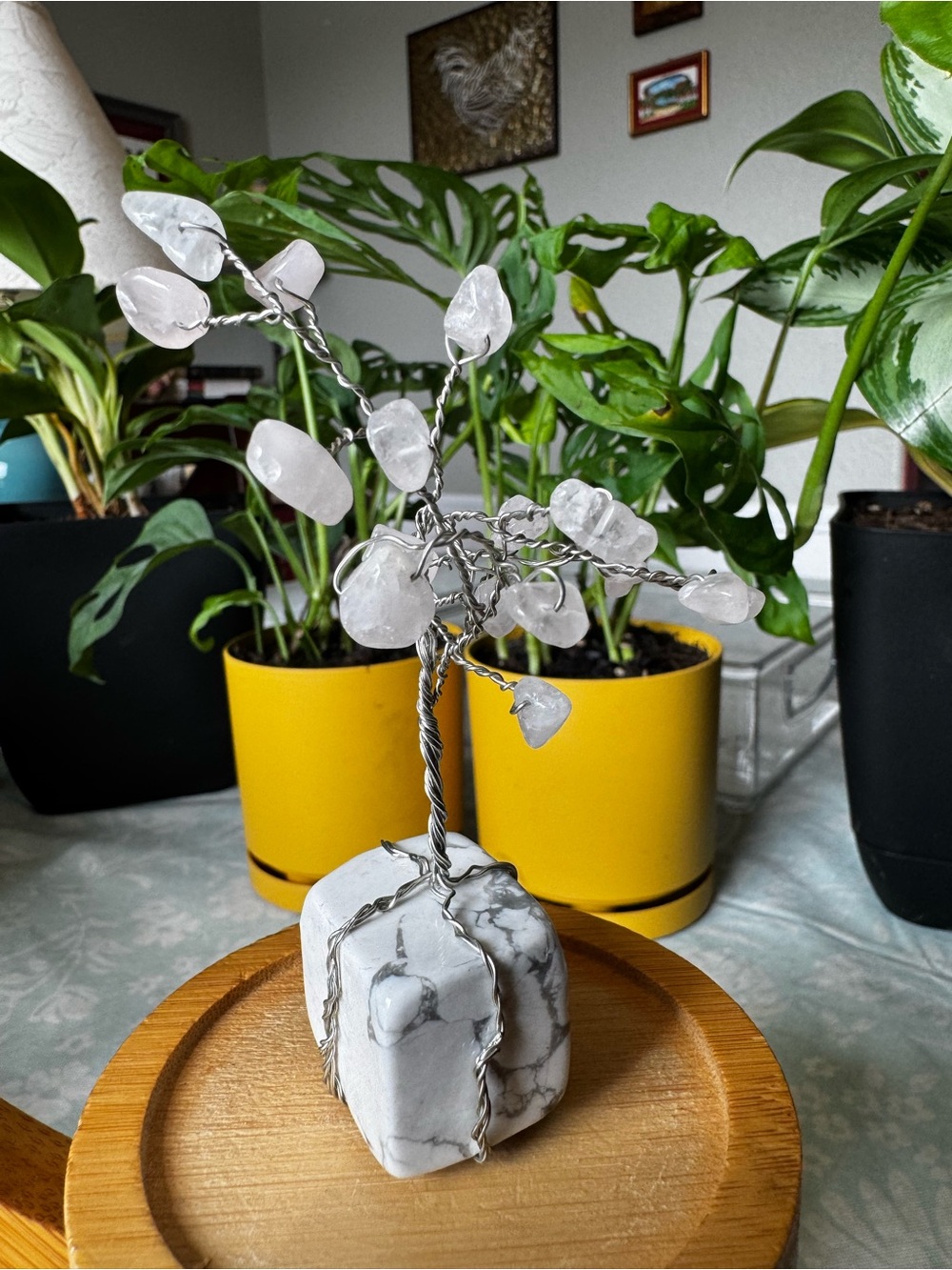 Handmade Rose Quartz Chip Wire Tree on Howlite Base